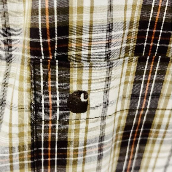 Carhartt Shirt Mens Medium Plaid Short Sleeve Button Down Shirt Relaxed Fit - Picture 2 of 5